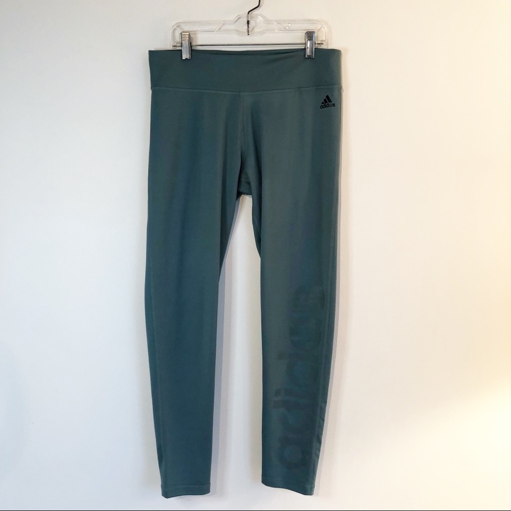 Adidas Green Leggings Climalite Spell Out, size Large